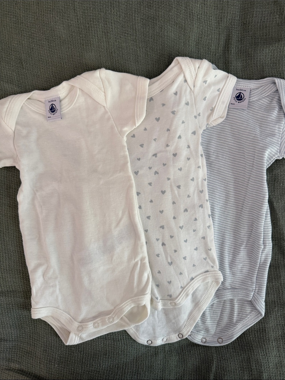 Petit Bateau Baby One-Piece Set in White and Light Blue